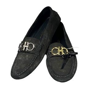 Salvatore Ferragamo - black suede GANCINI DRIVER loafer/moccasin women’s sz 10